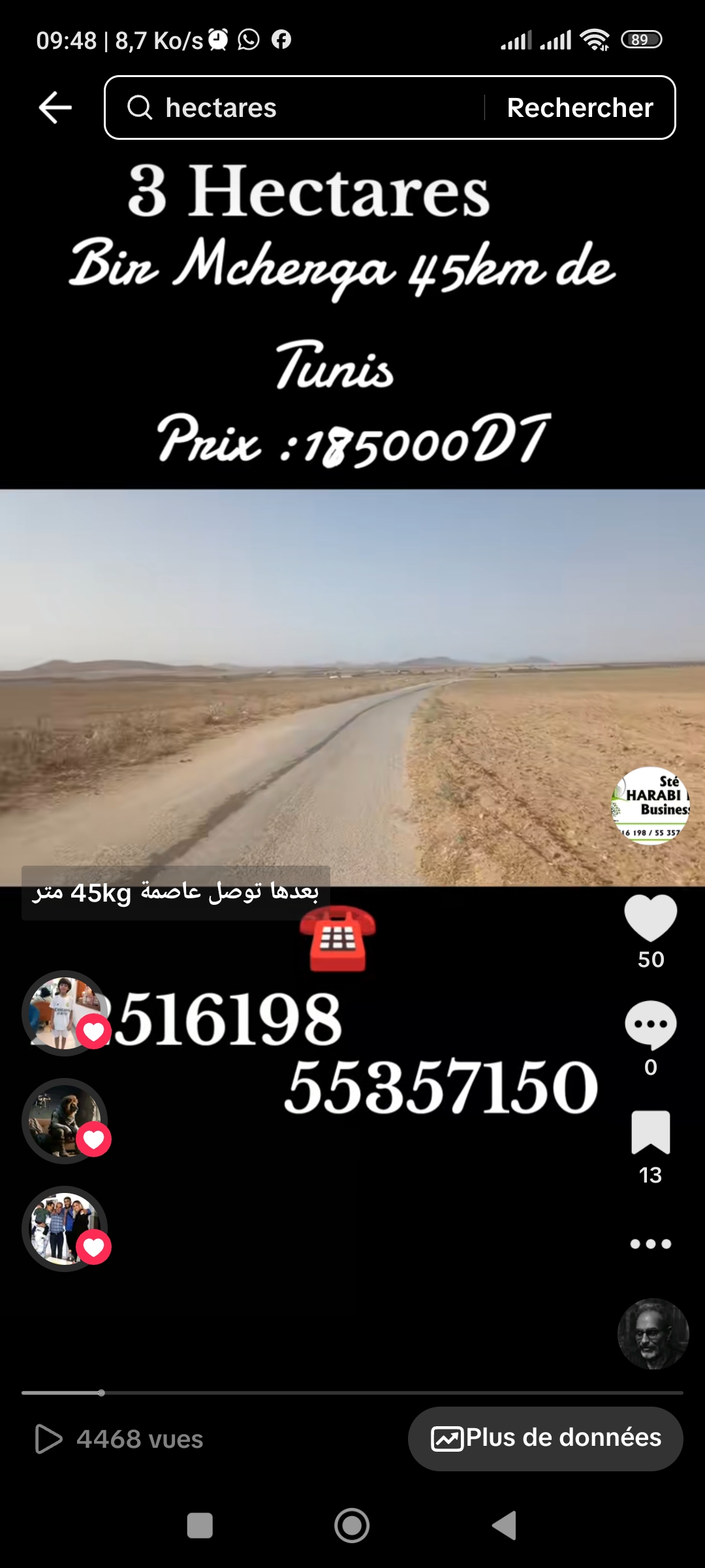 3 hectares à 45 km de tunis
