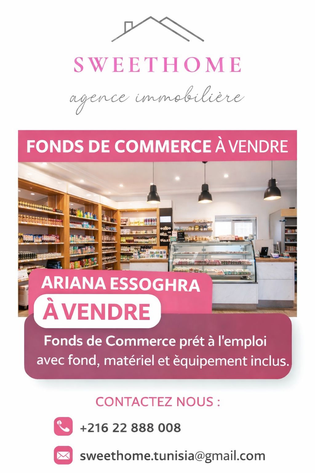 Fonds de commerce à ariana essoghra