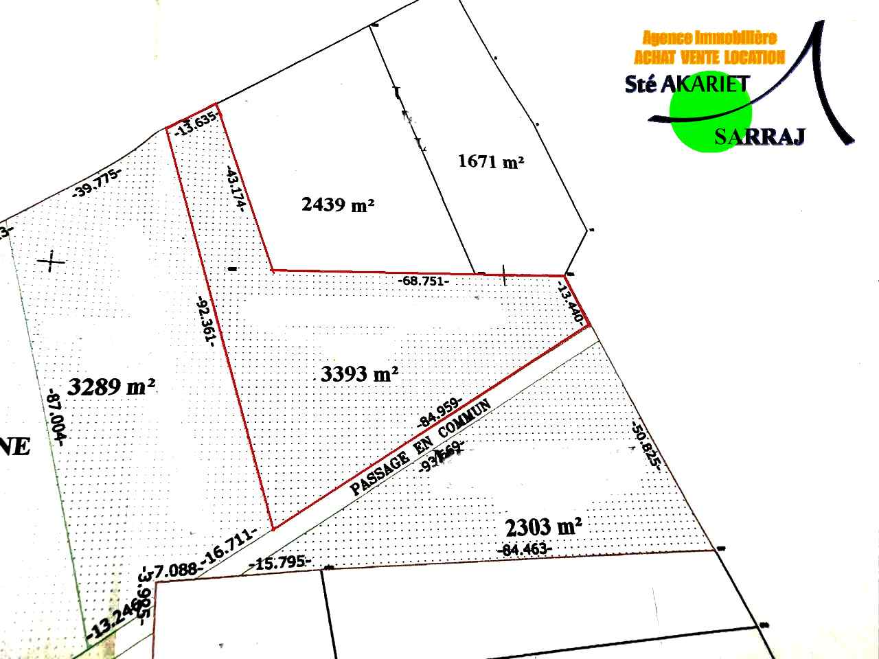 Lot 3393m pas loin lotissement bouker chatt mariem