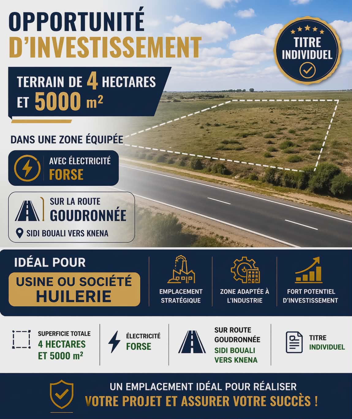 Terrain 4 hectares et 5000m sidi bouali vers knena