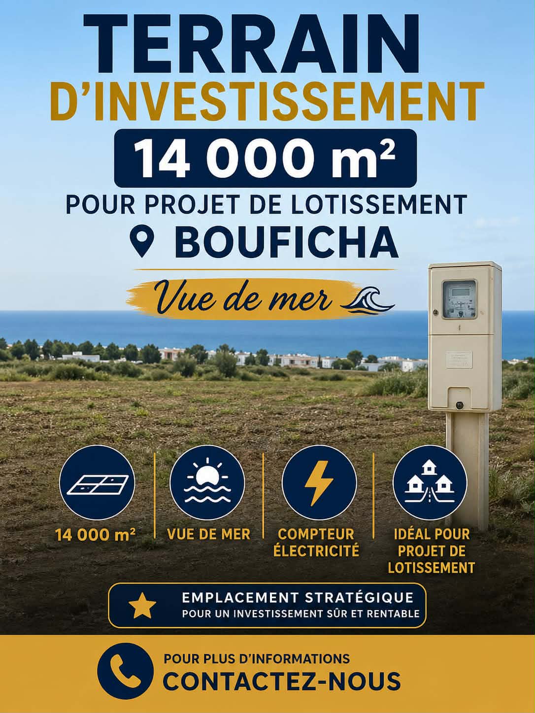 Terrain 14000m prés maisons d hôtes kèn à bouficha