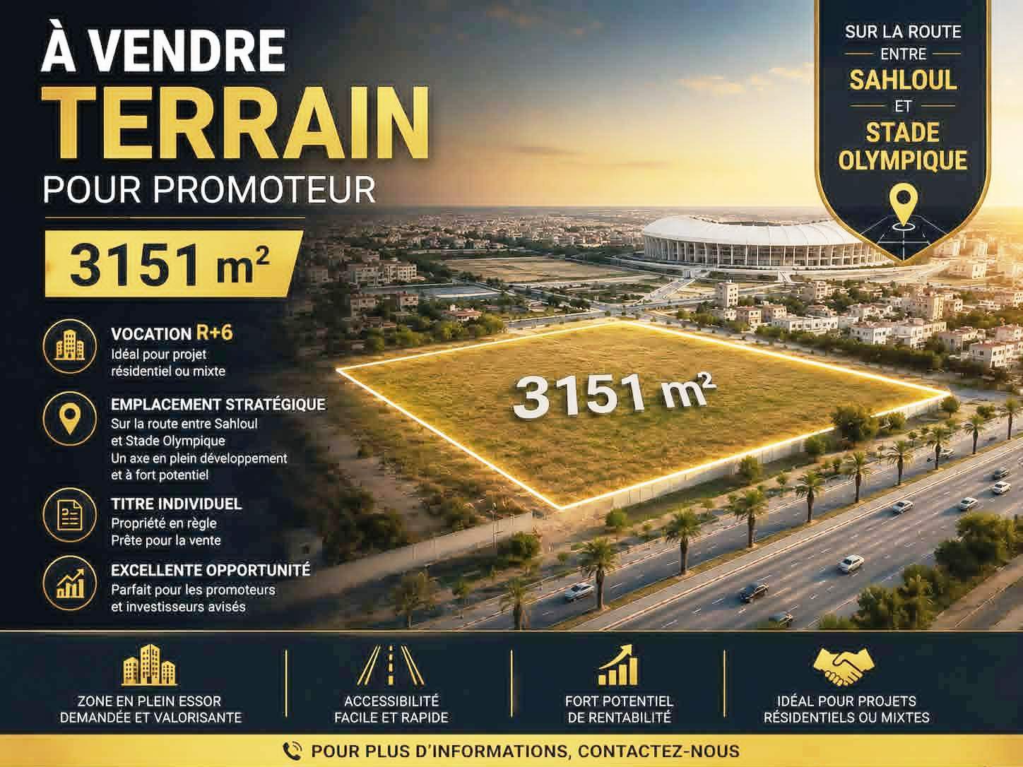 Terrain 3151m entre sahloul et stade olympique