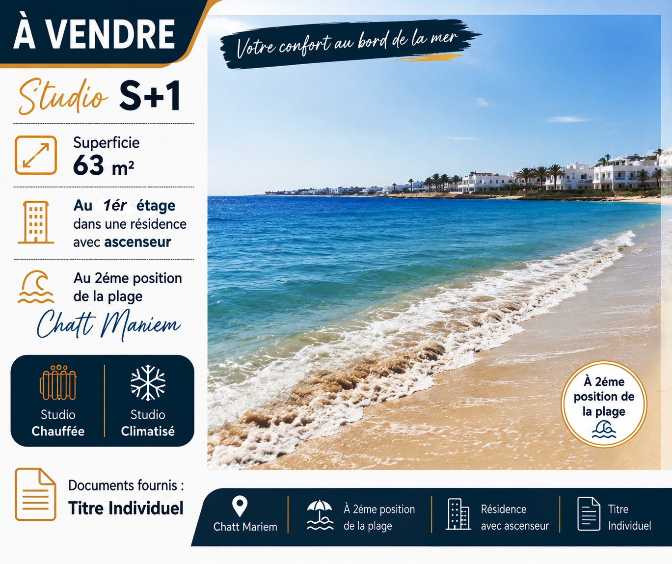 Studio au 2éme position de la plage chatt mariem