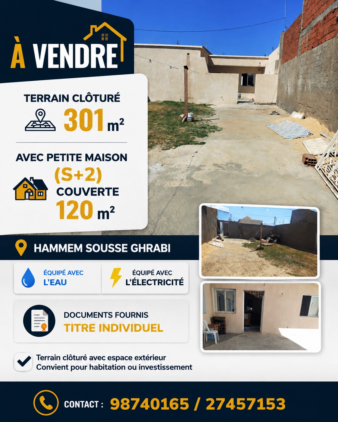 Lot clôturé avec espace extérieur à hammem sousse