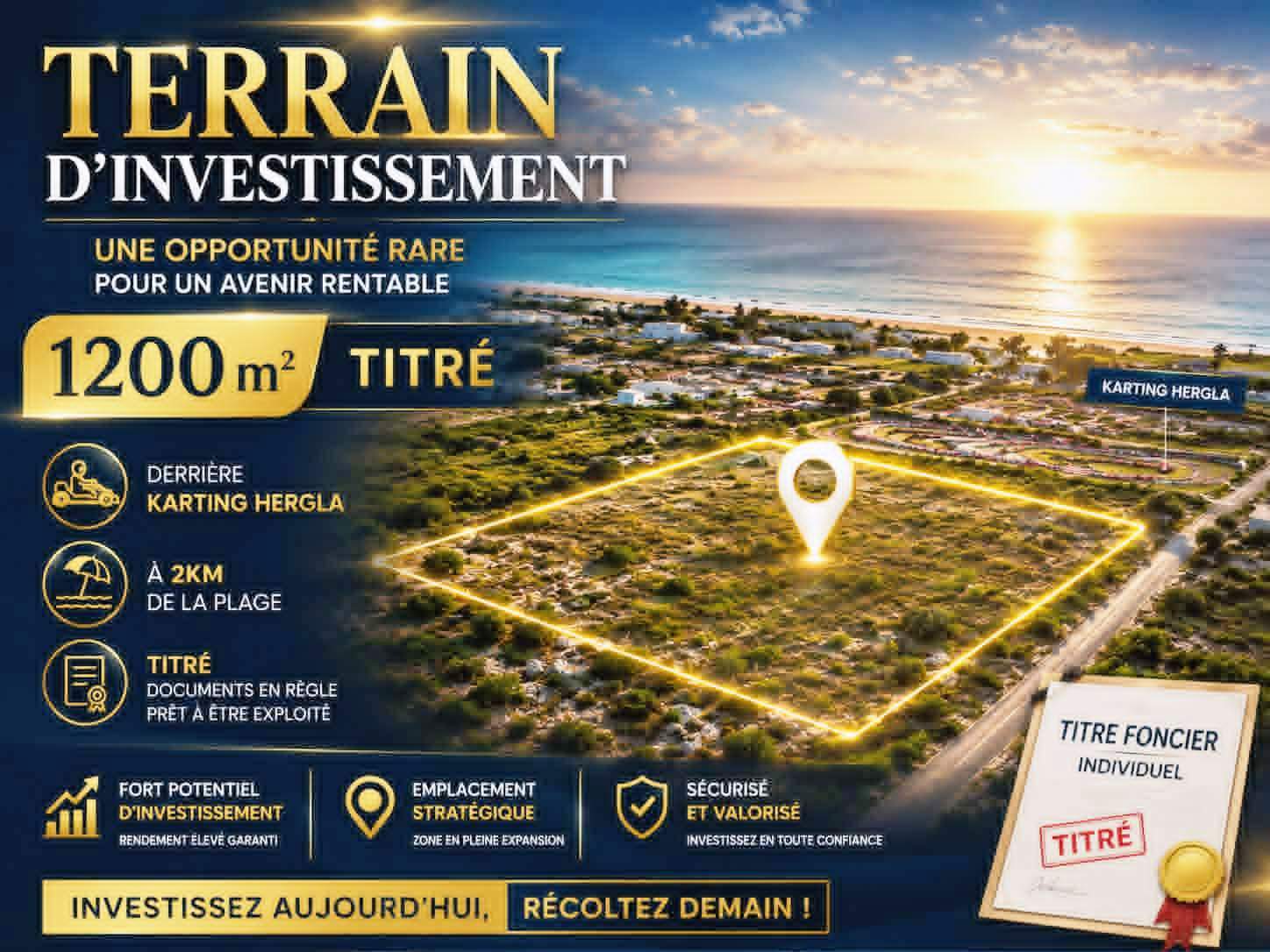 Lot d'investissement 1200m derrière karting hergla