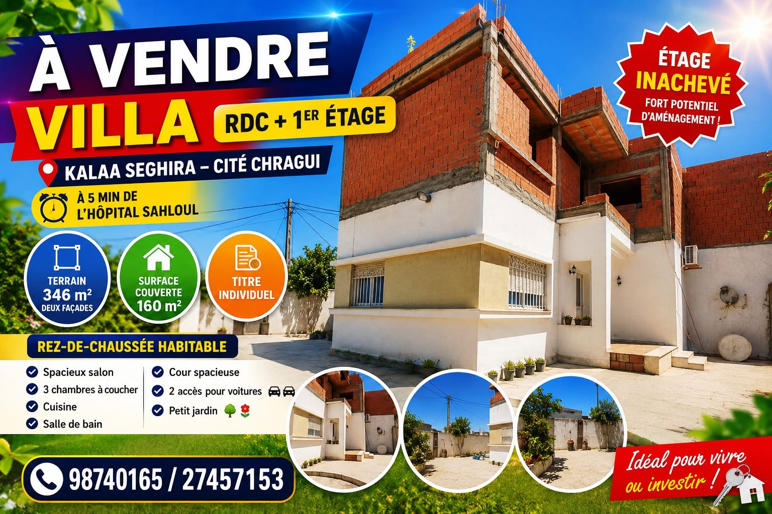Villa rdc et 1ér étage kalaa seghira cité chragui