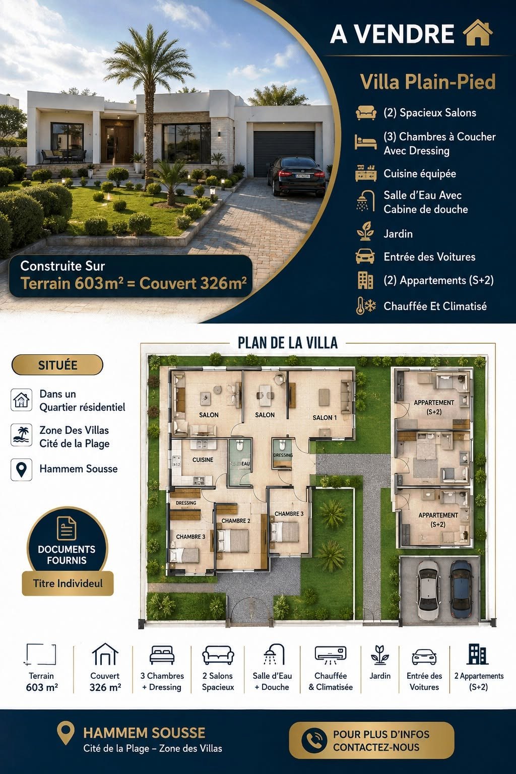 Villa avec deux appartements s2 à hammem sousse