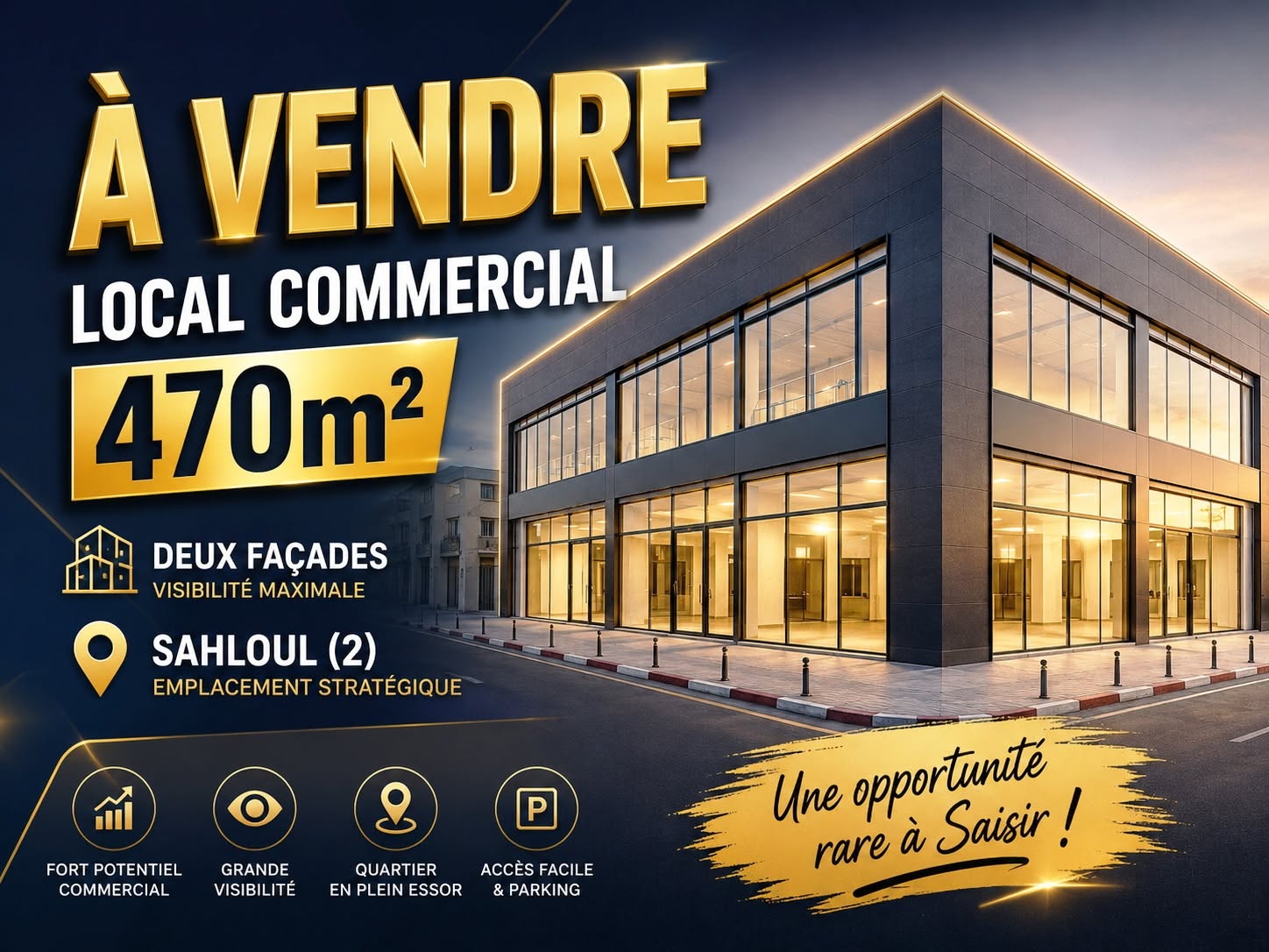 Local commercial 470m deux façades à sahloul 2
