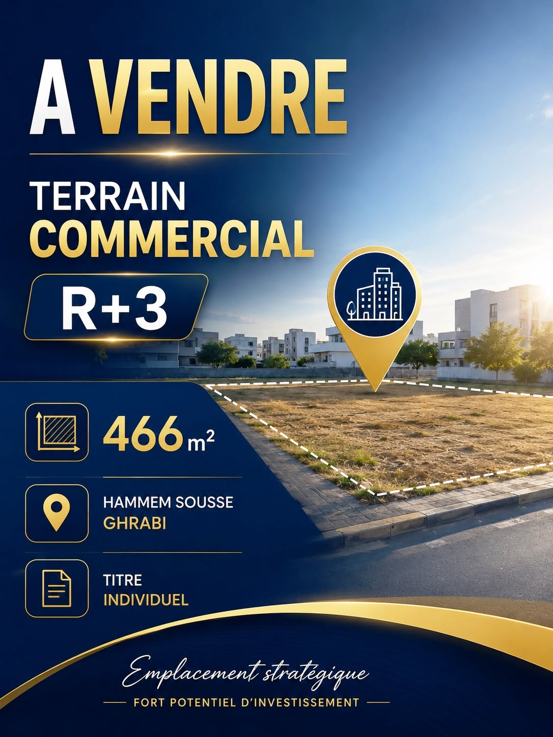 Terrain commercial 466m hammam sousse ghrabi