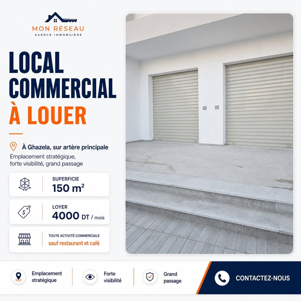 Local commercial ghazela 60 m2