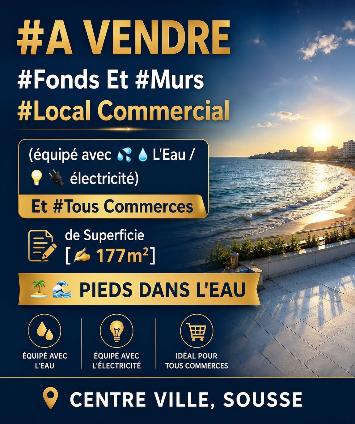 Fonds et murs local commercial centre ville sousse