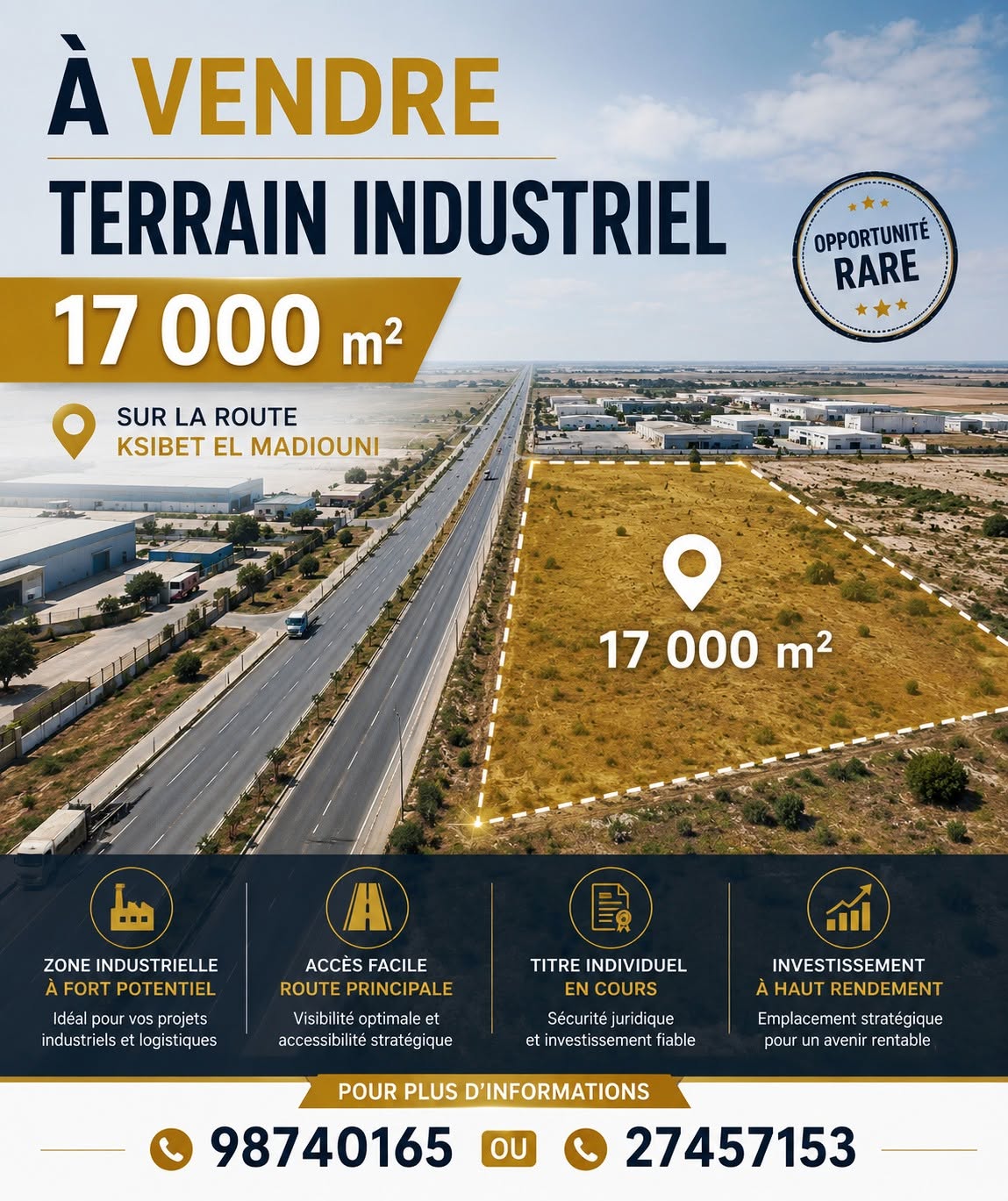Terrain industriel 17000m ksibet el mediouni