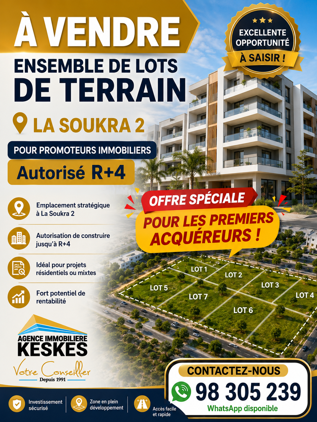 Lots de terrain la soukra à vocation r et 4