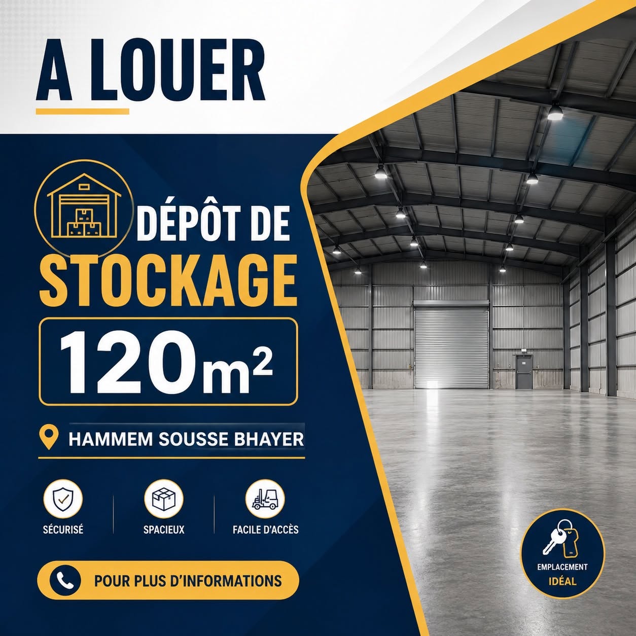 Dépôt de stockage 120m à hammem sousse bhayer