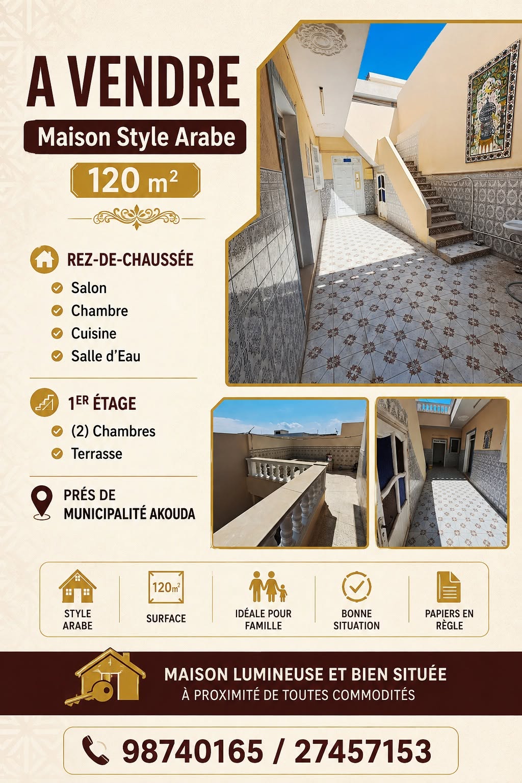 Maison style arabe prés de municipalité akouda