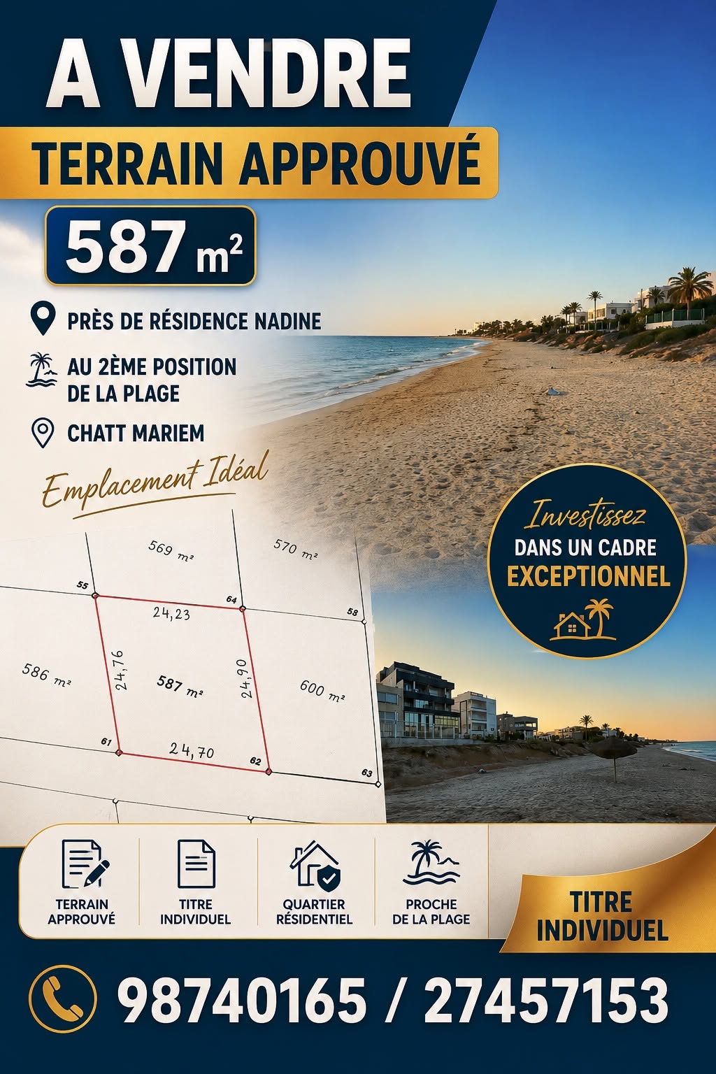 Lot 587m au 2éme position de la plage chatt mariem