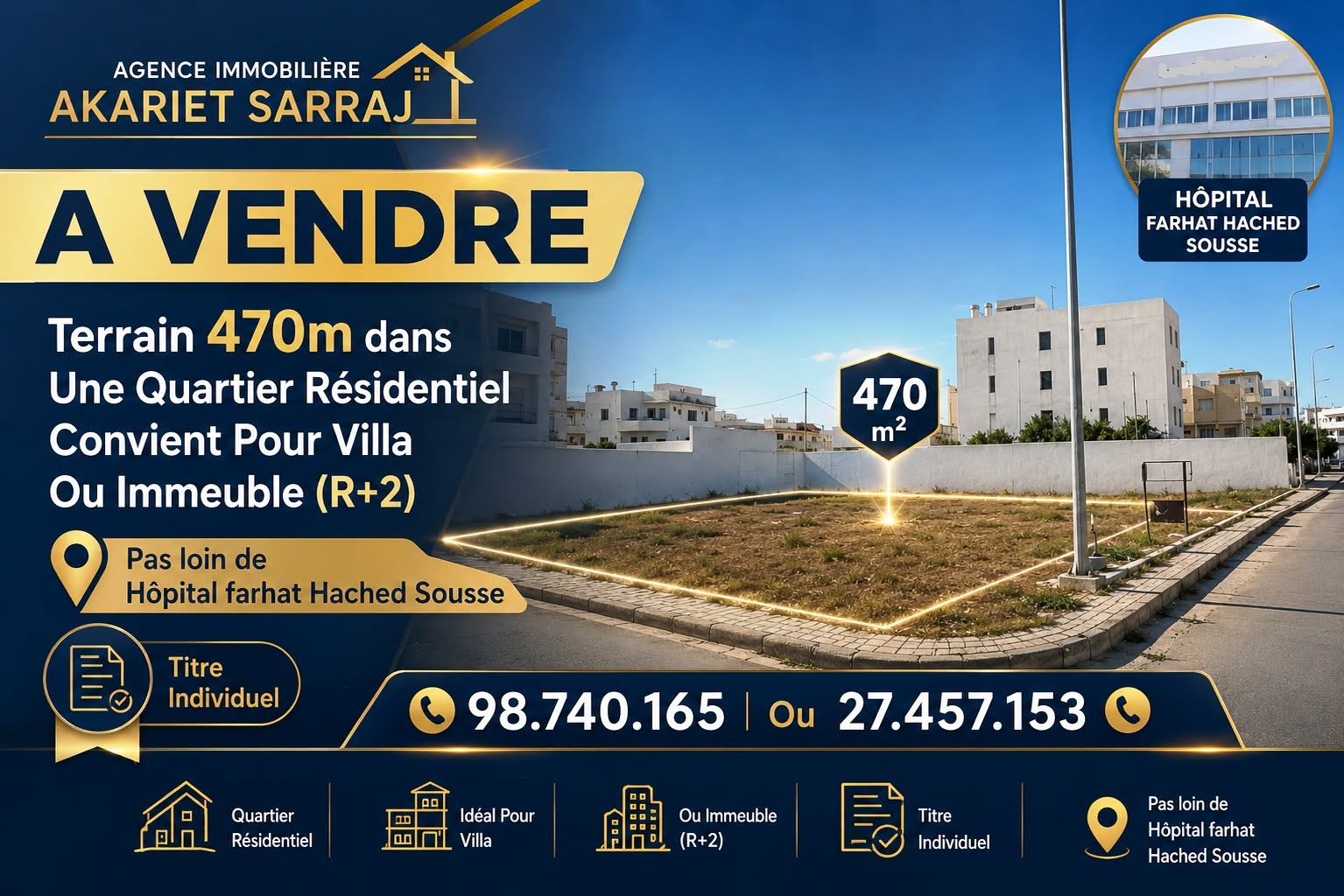 Lot 470m pas loin de hôpital farhat hached sousse