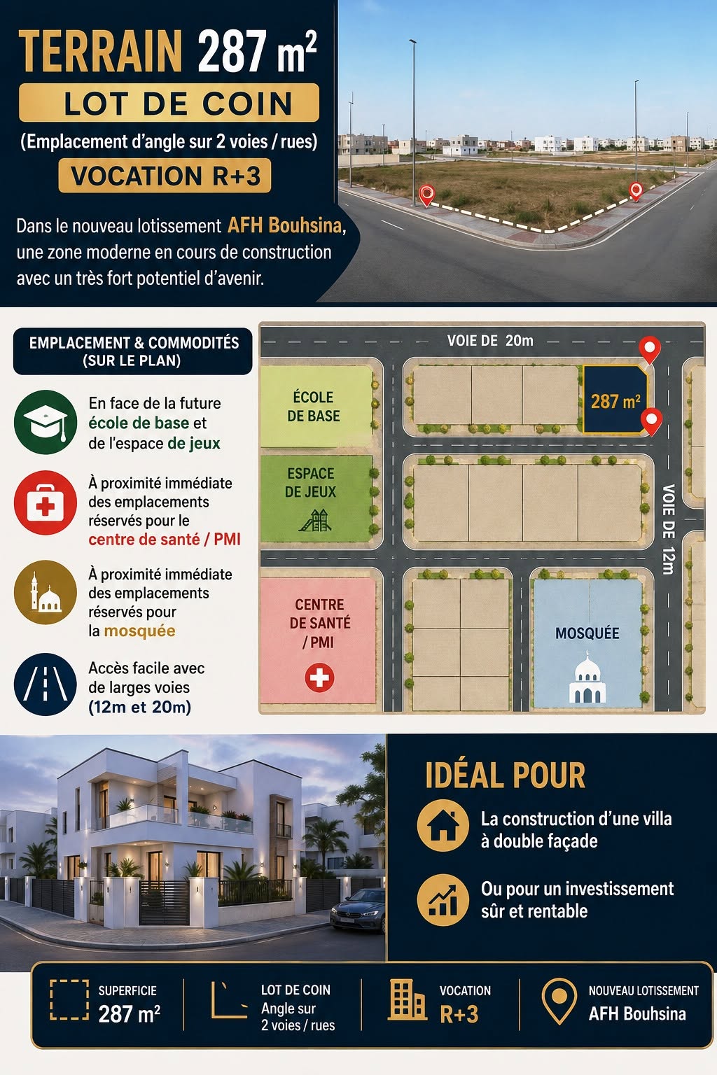 Lot 287m dans le nouveau lotissement afh bouhsina