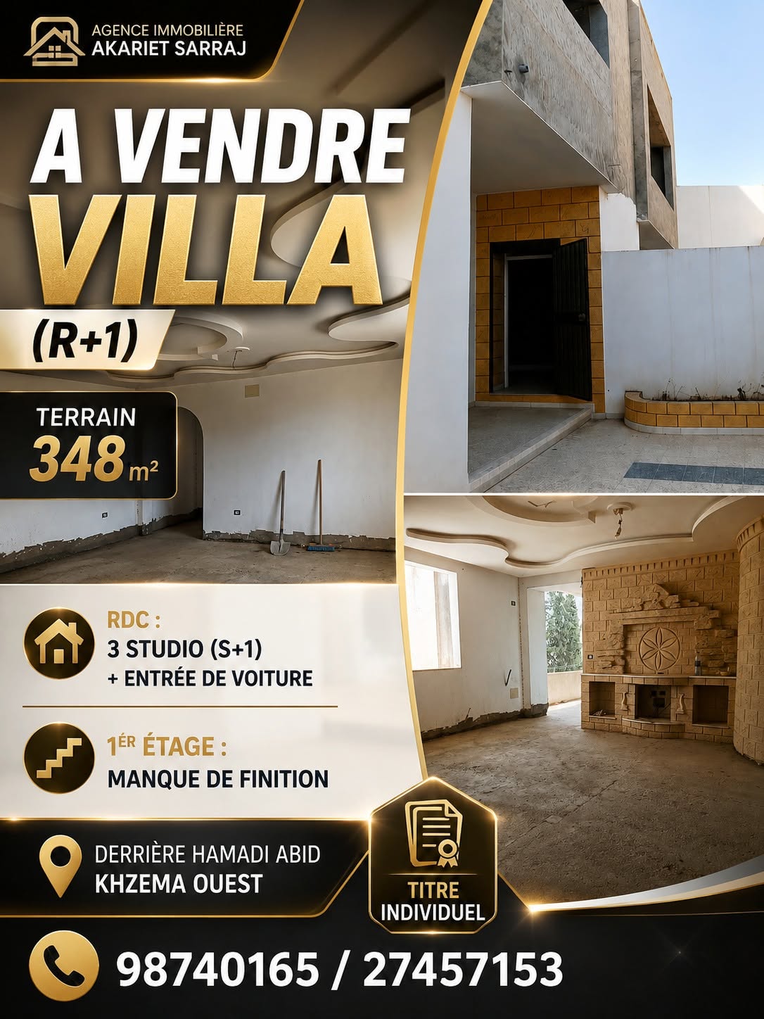 Villa r1 derrière hamadi abid à khzema ouest