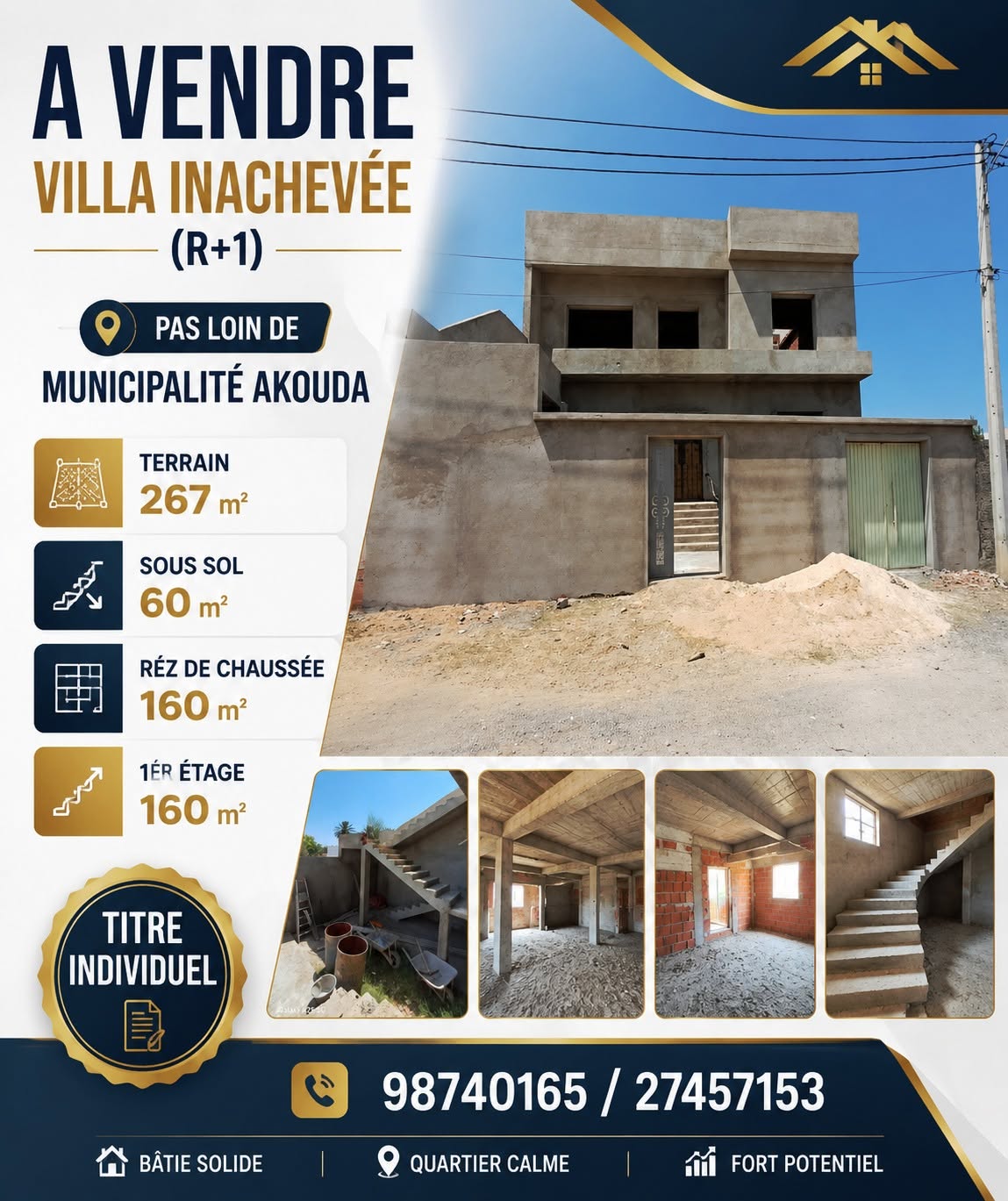 Villa inachevé r1 pas loin de municipalité akouda