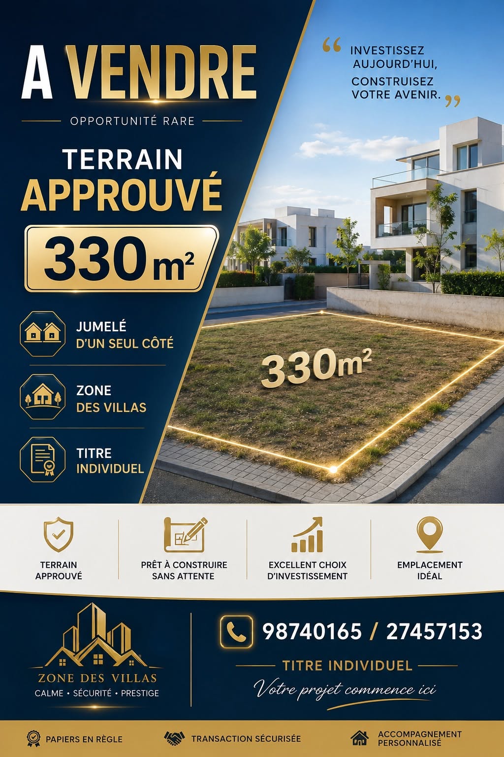 Terrain approuvé 330m à hammem sousse ghrabi