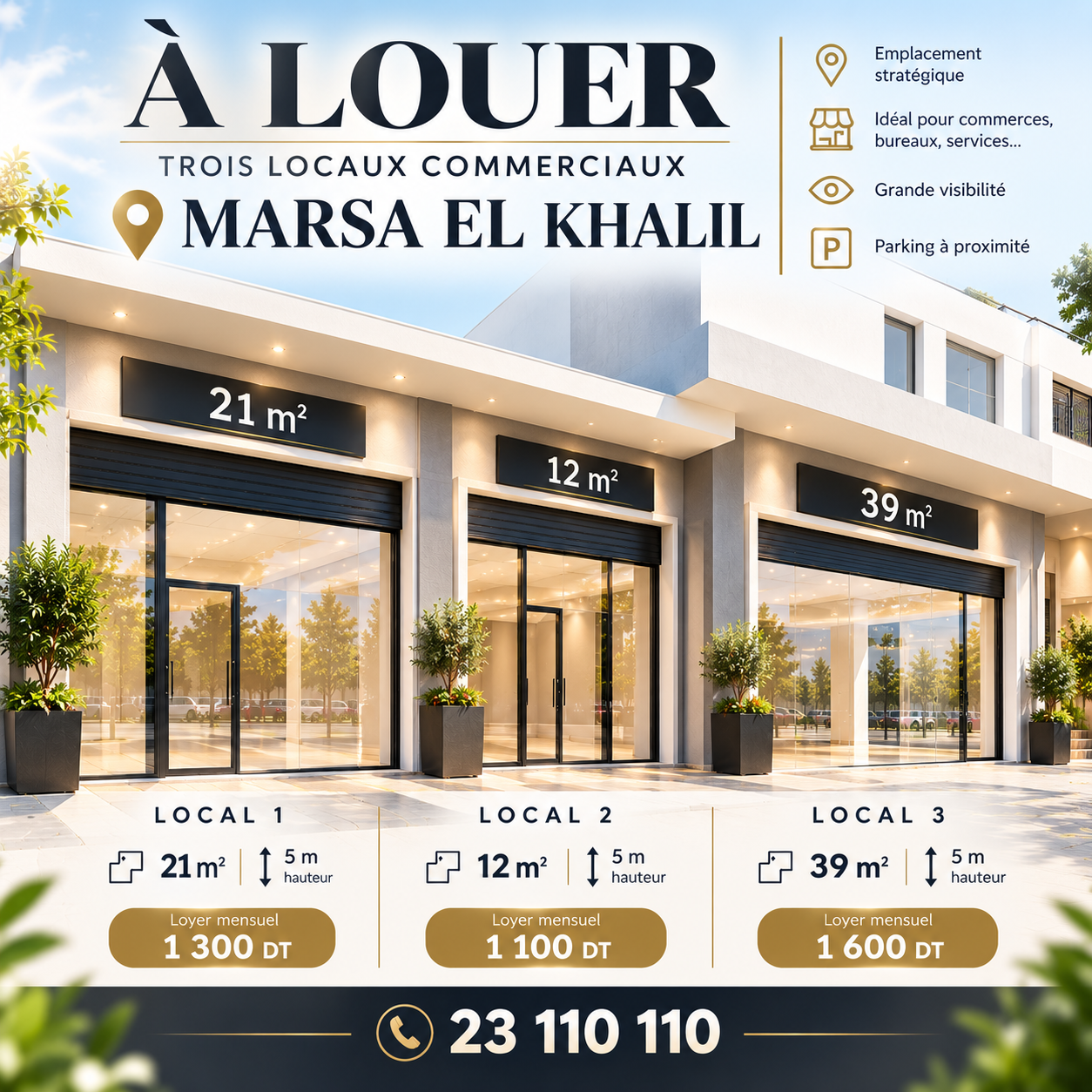 La marsa 3 locaux commerciaux