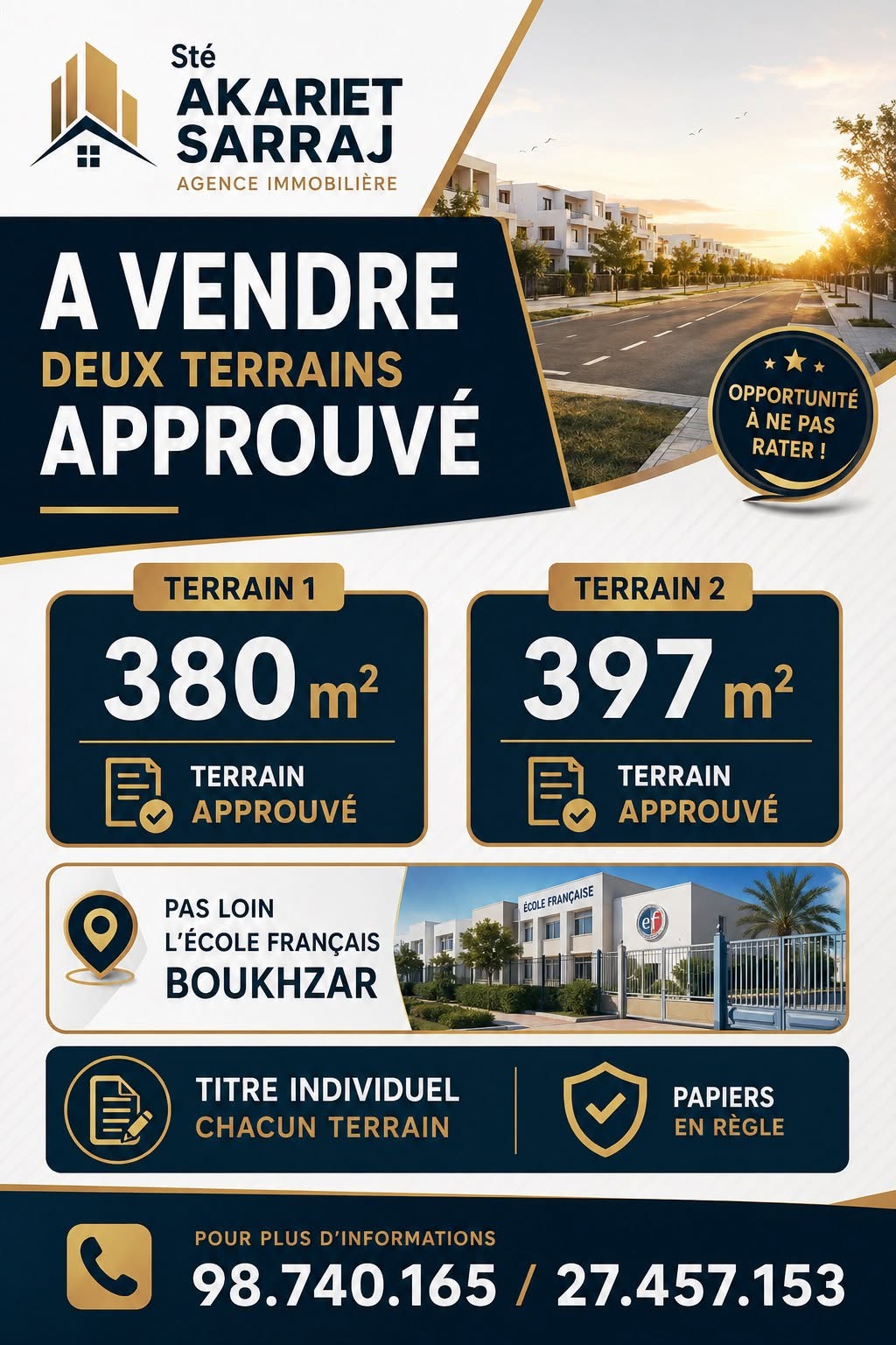 Lots 380 et 397 pas loin l'école français boukhzar
