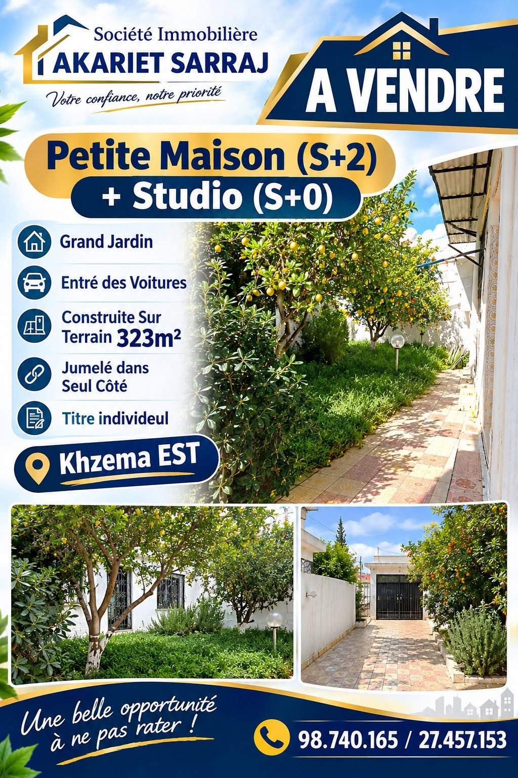 Petite maison s2 avec studio s0 à khzema est