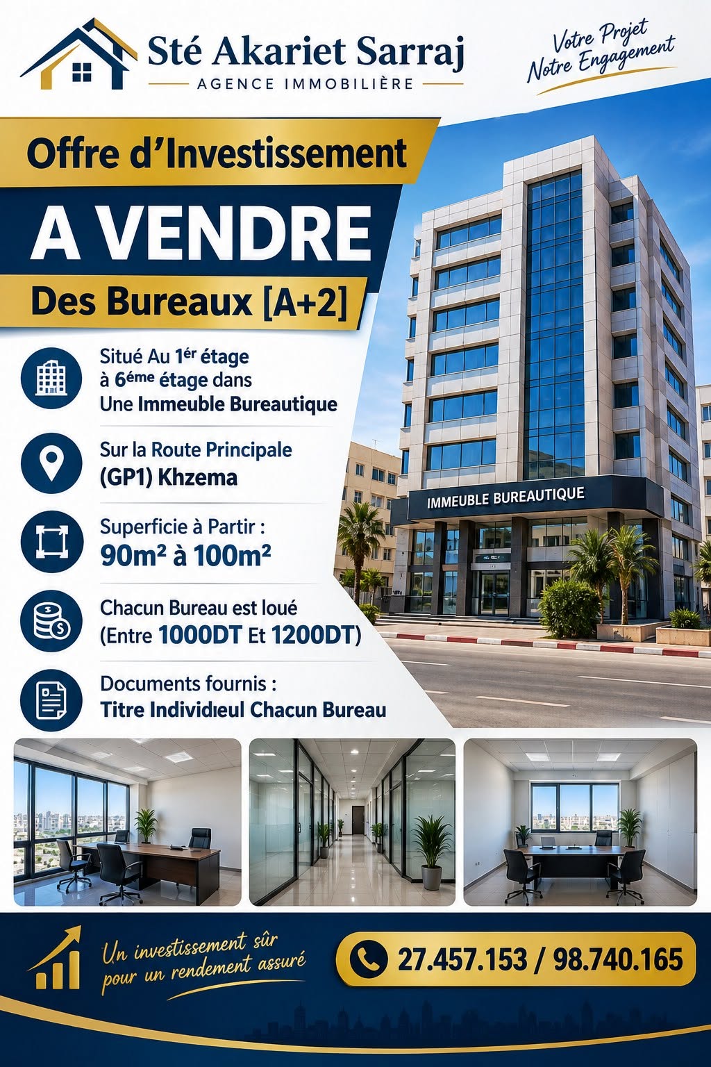 Des bureaux a2 sur la route principale gp1 khzema