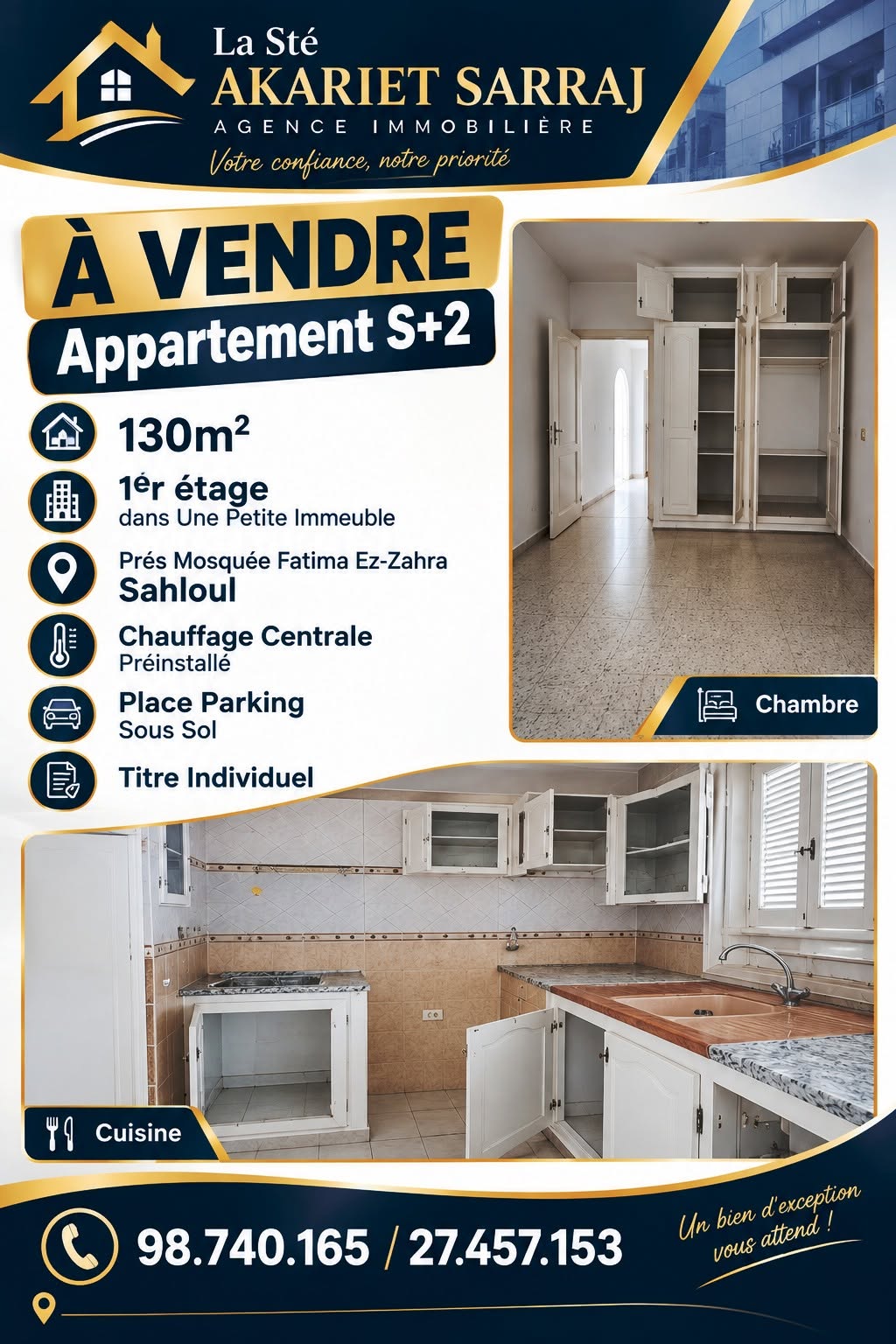 Appartement s2 prés mosquée fatima ezzahra sahloul