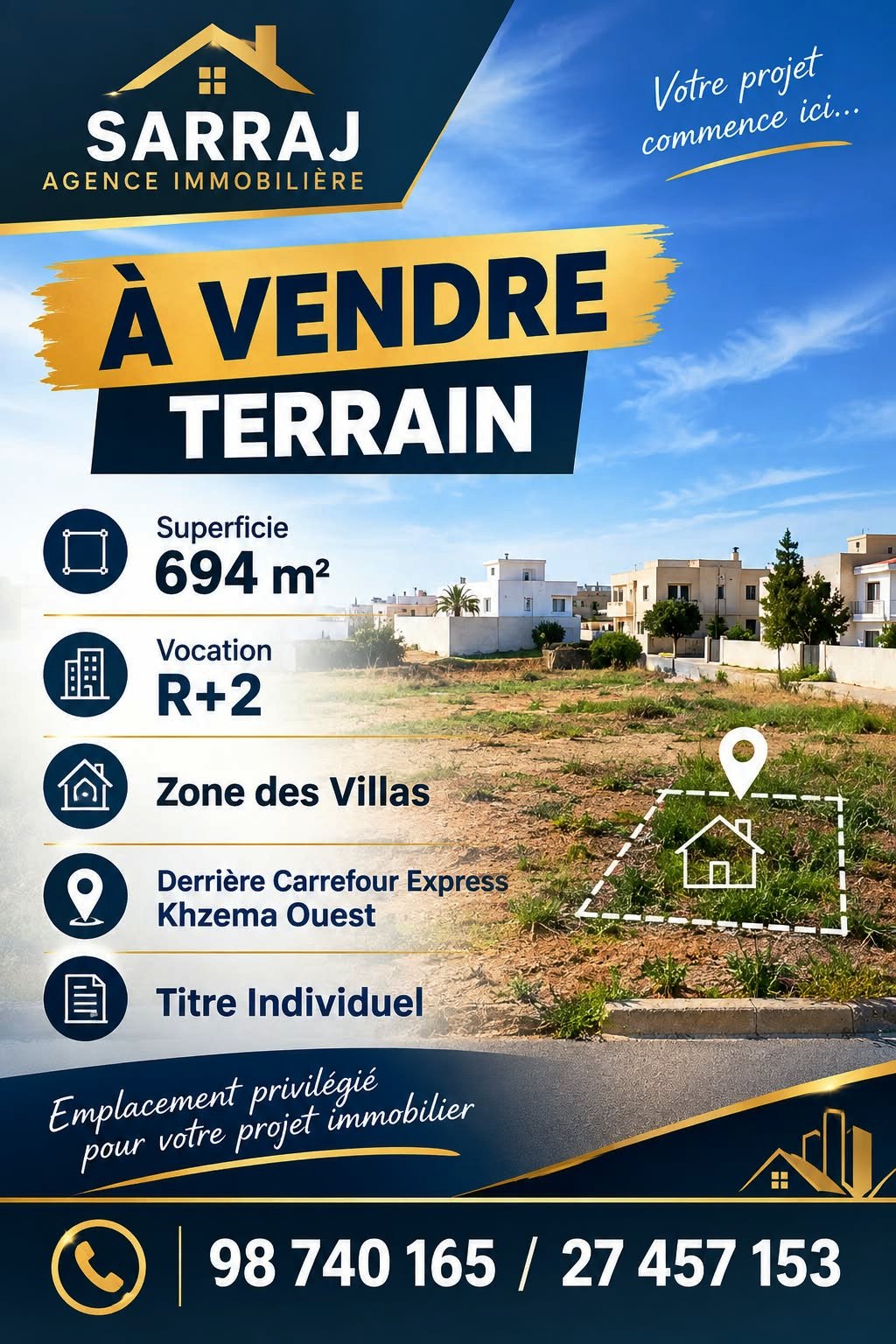 Terrain 694m derrière carrefour express khzema