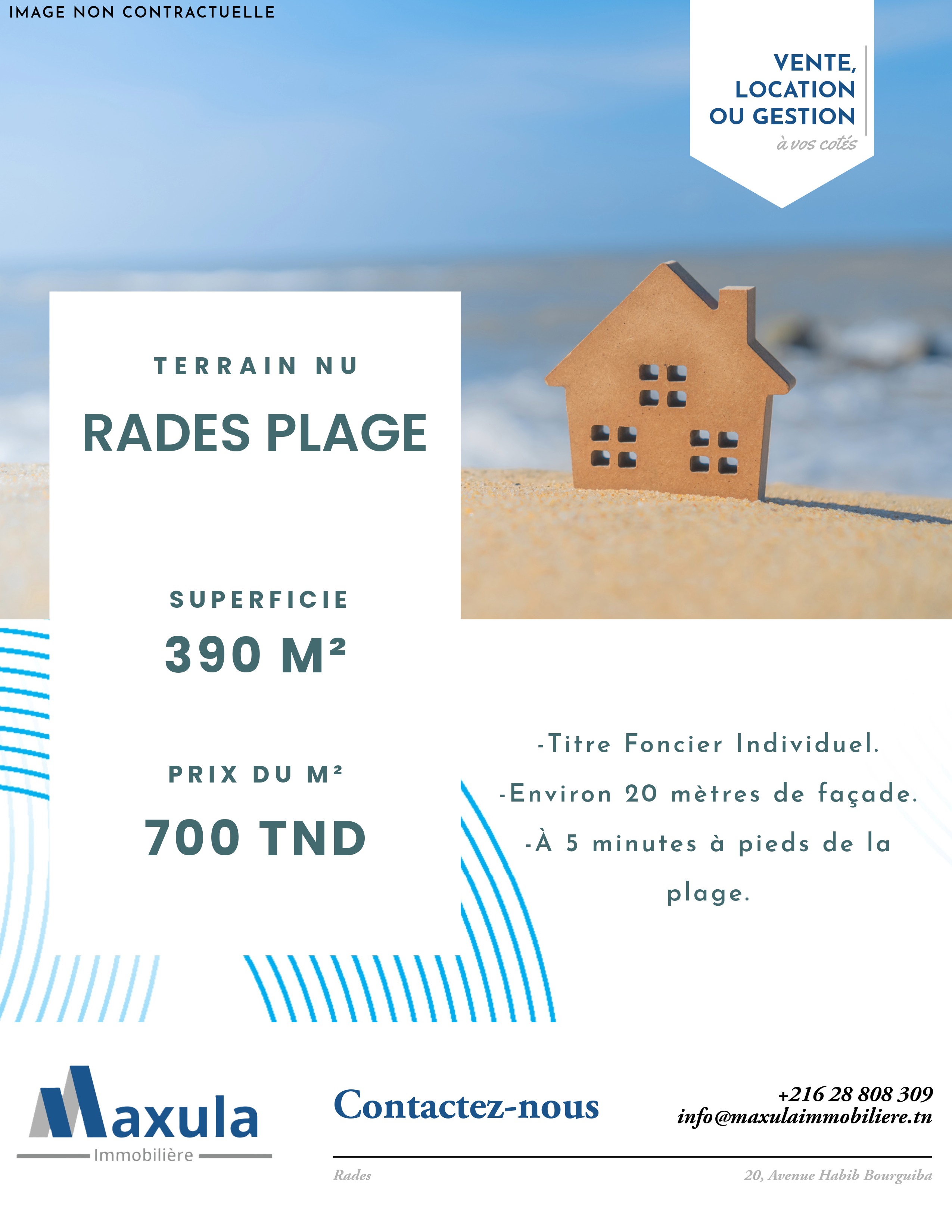 Terrain nu de 390m titre a rades plage