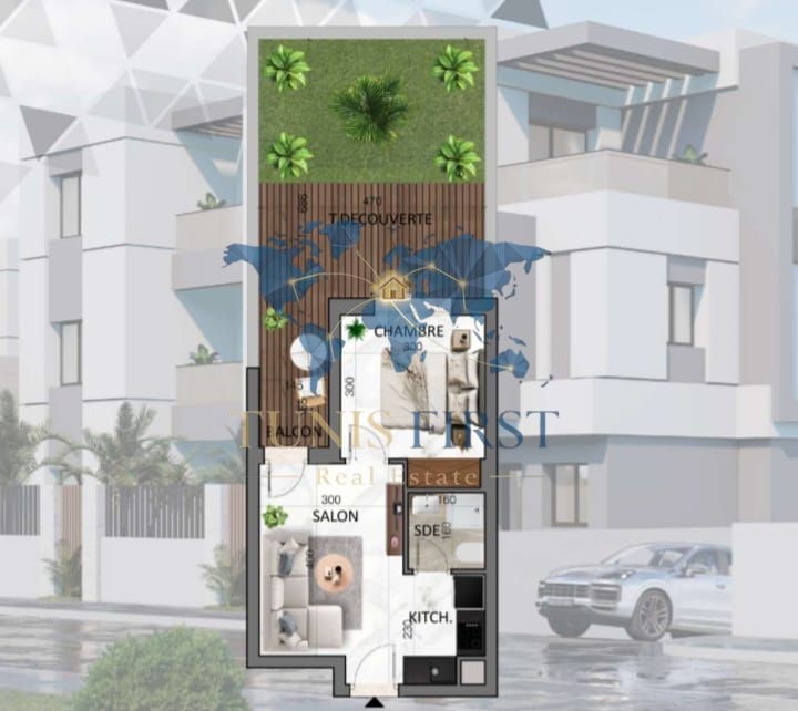 Appartement s1 avec jardin et terrasse à soukra