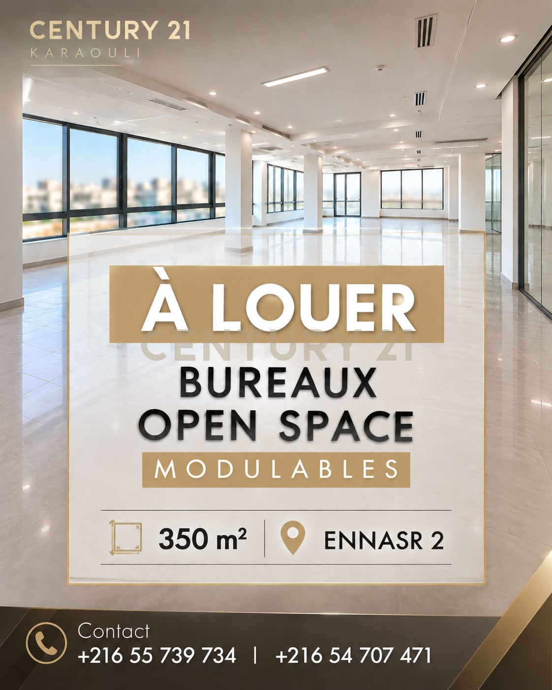 Bureaux en open space à ennasr 2
