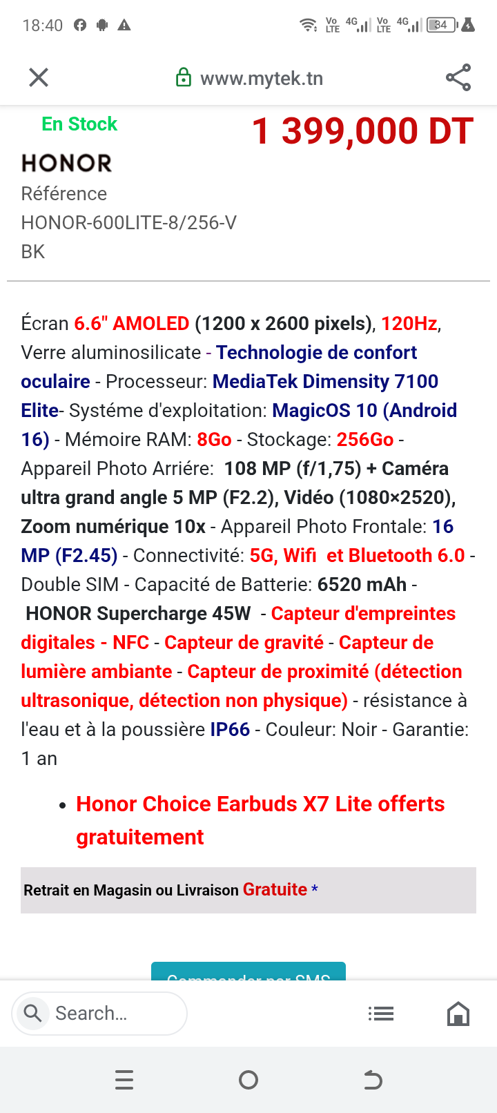 Smartphone honor 600 lite
