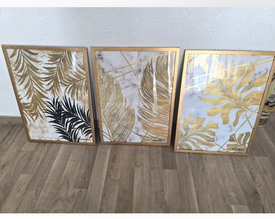 3 tableau hand mad avc cadre en dorée