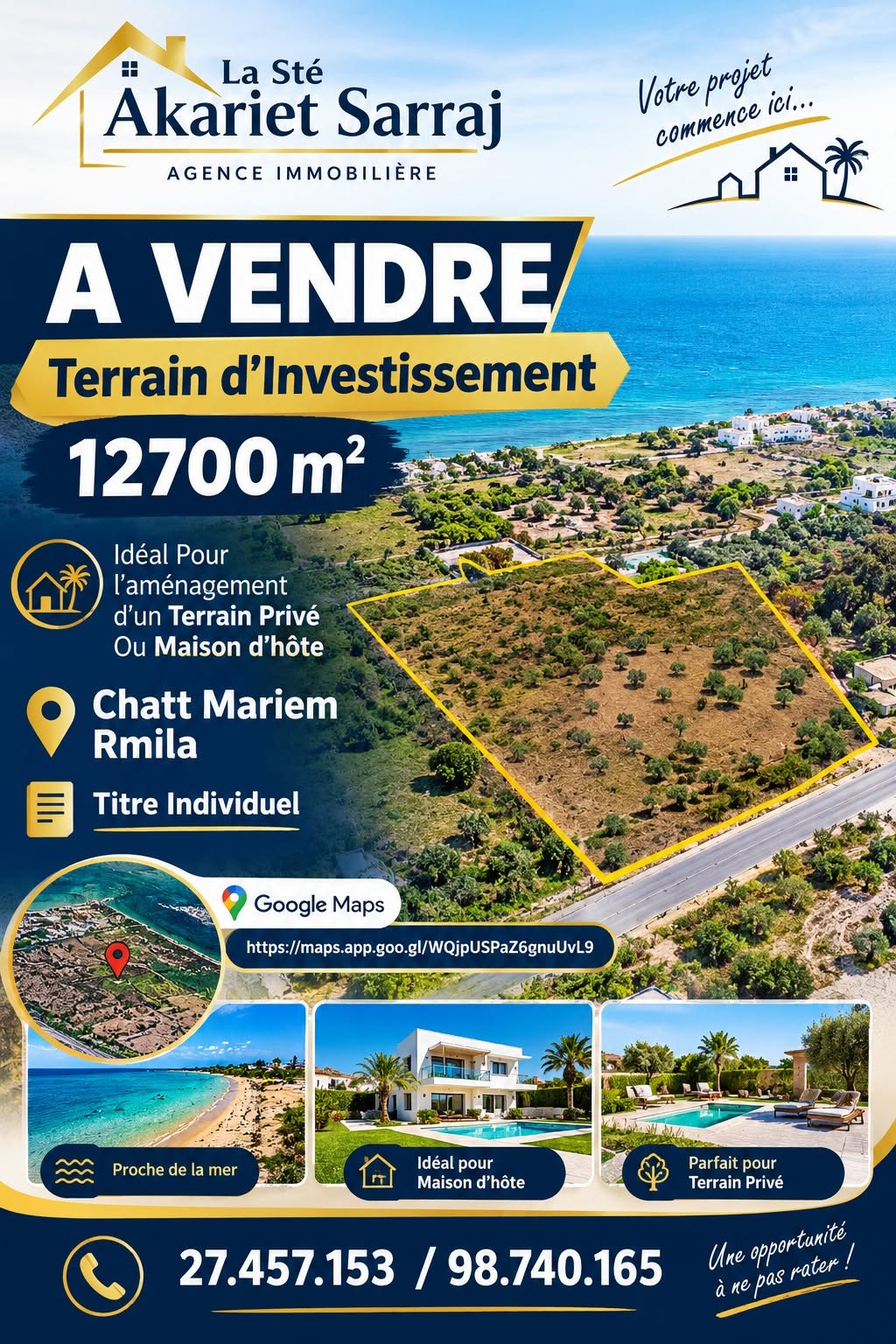 Opportunité terrain d'investisement 12700m à rmila