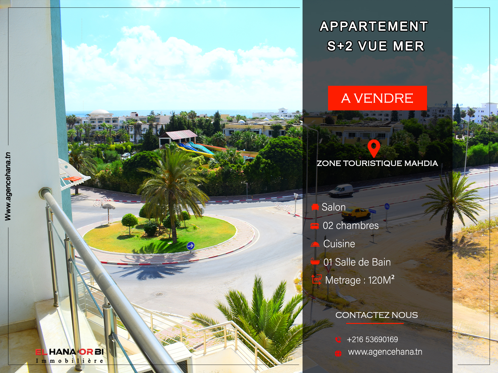 Appartement s2 vue mer avec parking à mahdia