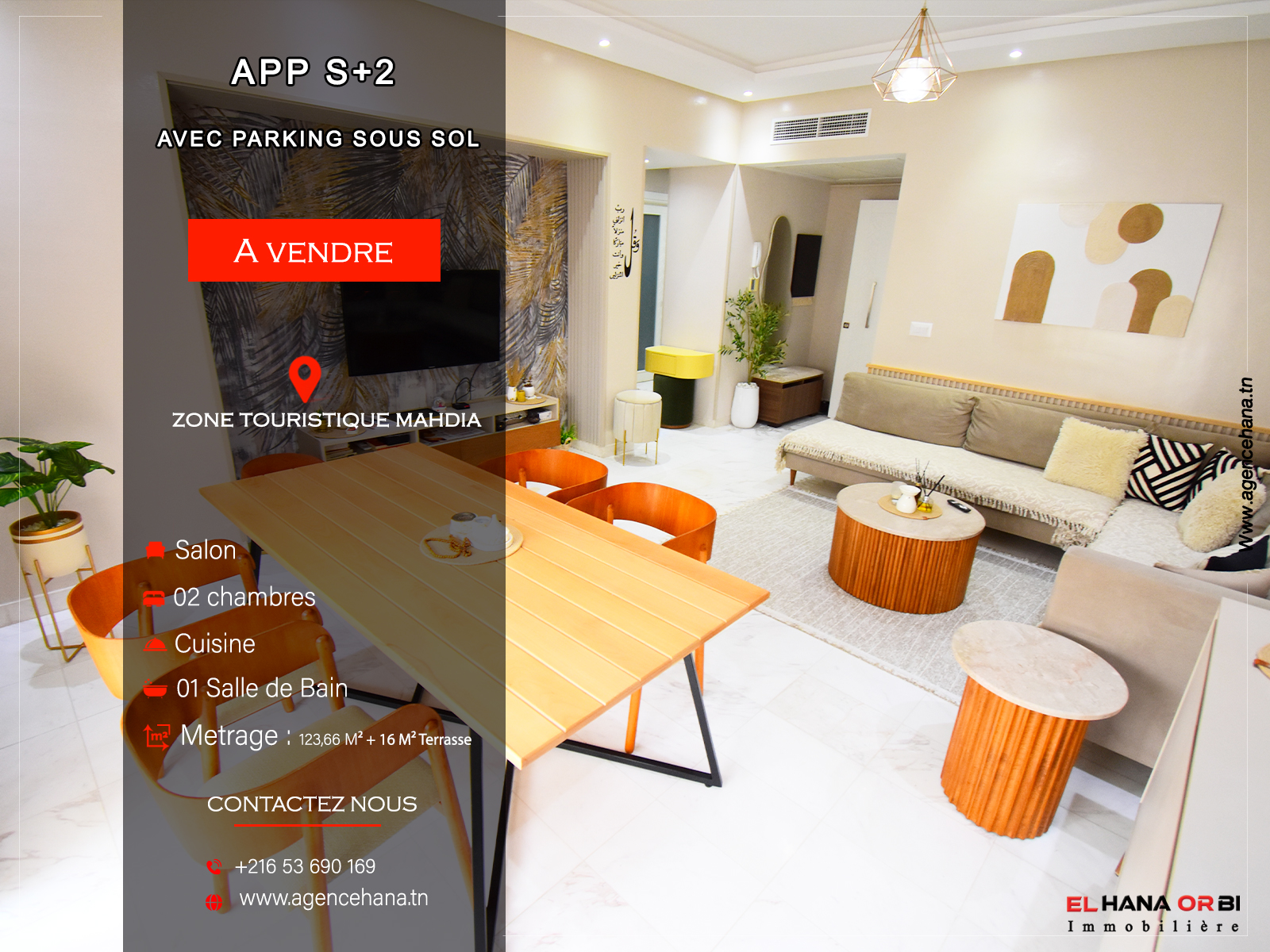 Appartement s2 meublé avec parking à mahdia
