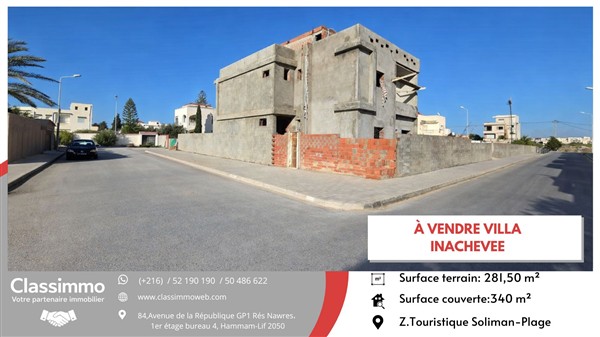Villa inachevée couvrant 340 m2 pour 320 md