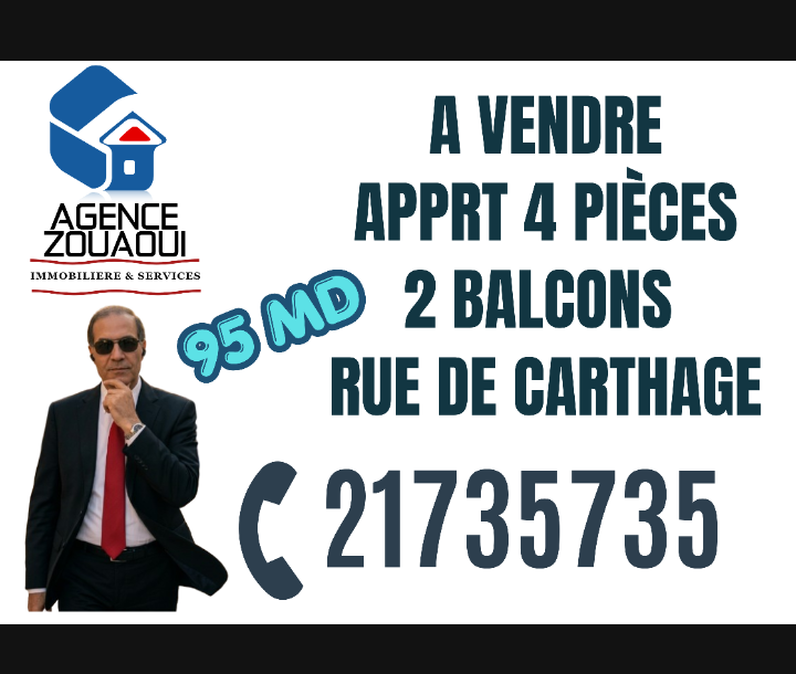 Apprt 4 p 2 balcons centre ville 95 md