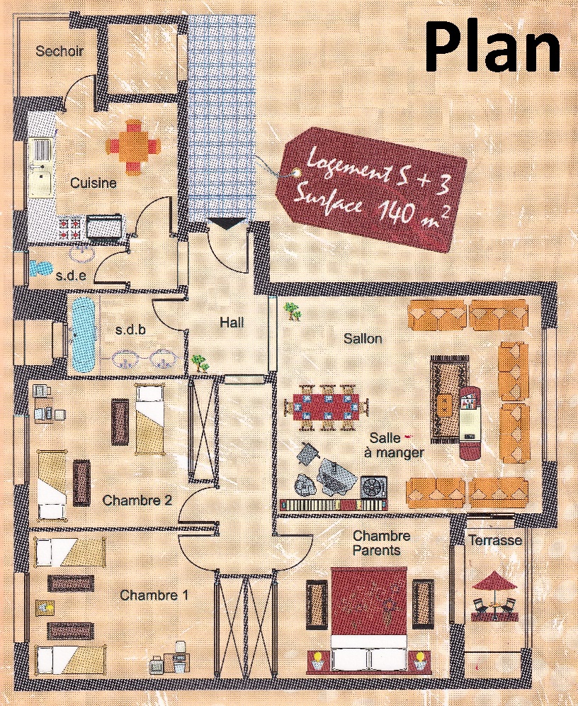 Appartement salon plus 3 haut standing