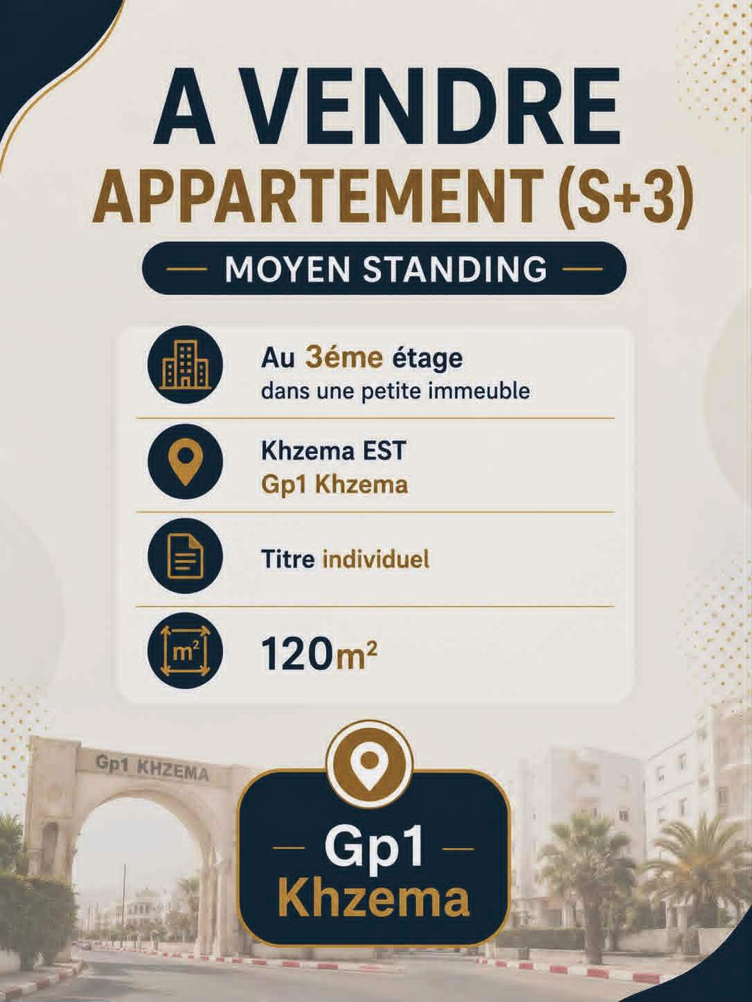 Ne rater pas appartement s3 moyen standing khzema