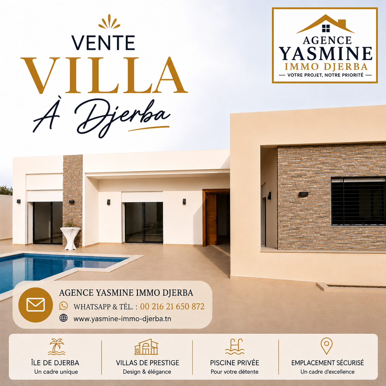 Villa non meublée avec piscine trik el 7alkoum