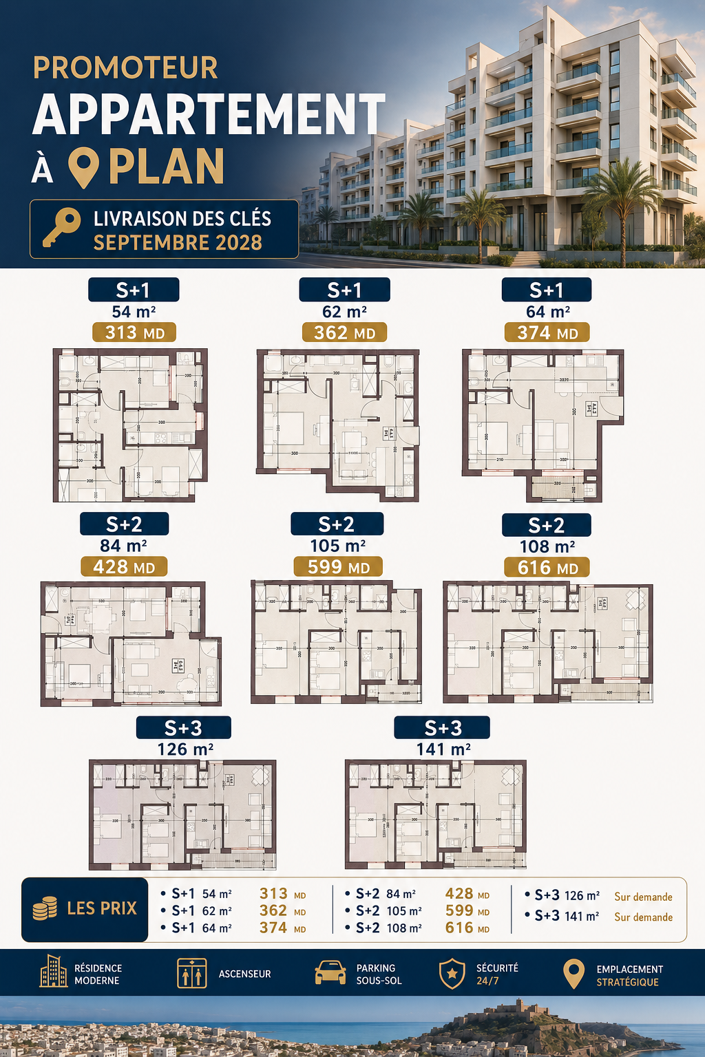 Des appartements sur plan aux jardins de carthage