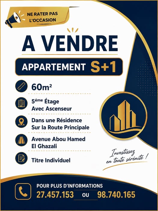 Appartement s1 avenue abou hamed el ghazali
