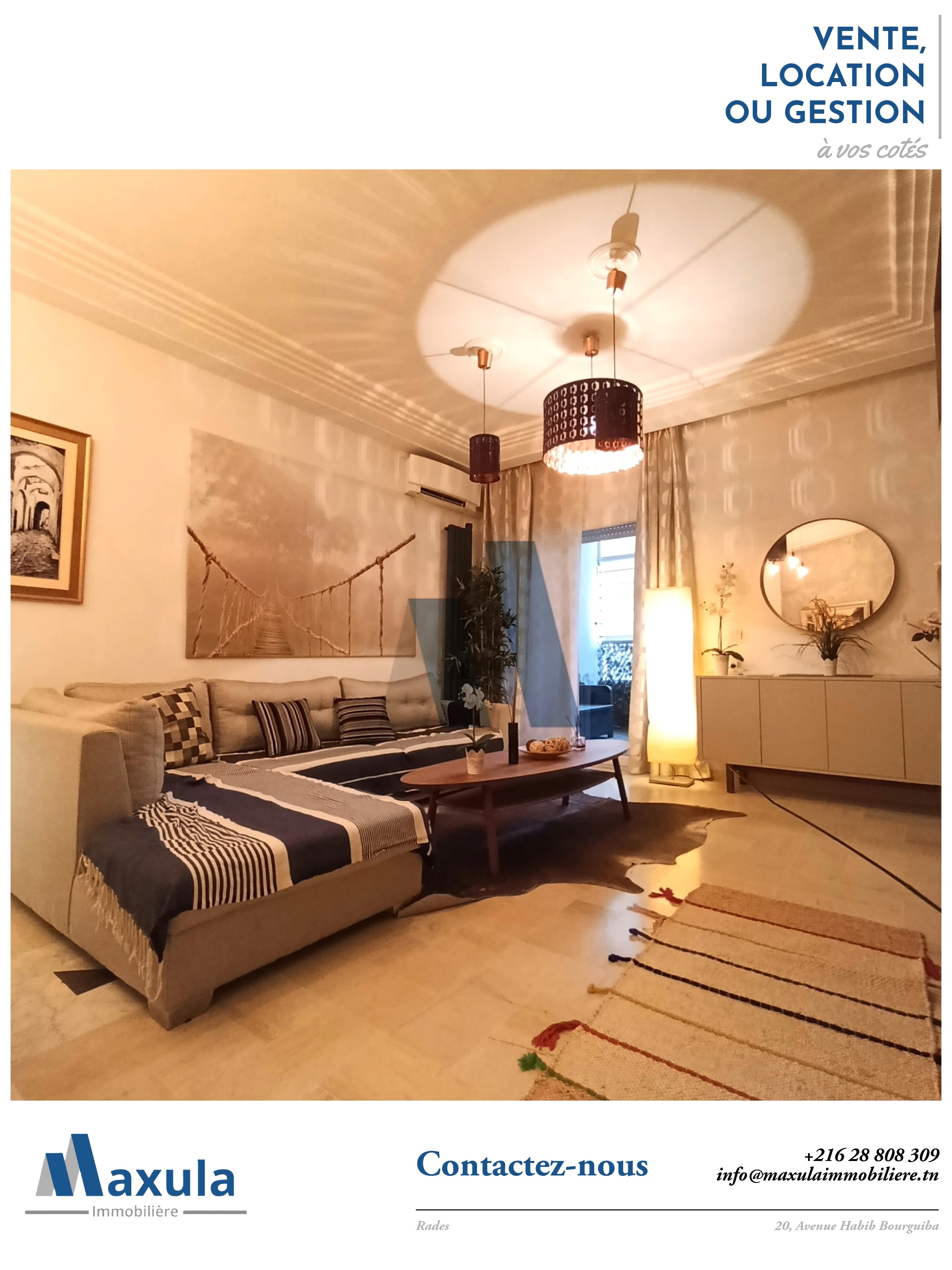 Appartement s2 richement meuble a chouchet rades