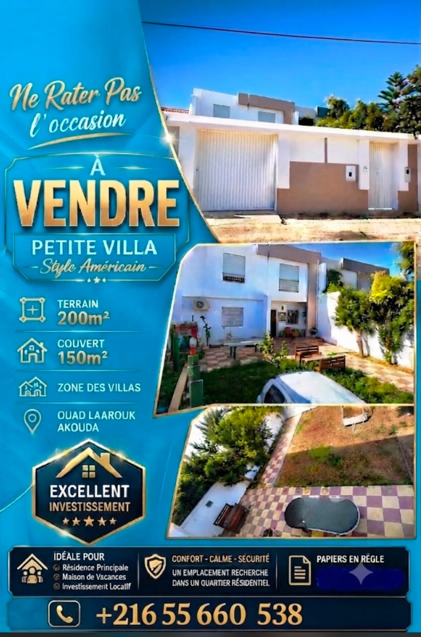 Petite villa à wed laarouk akouda kantaoui
