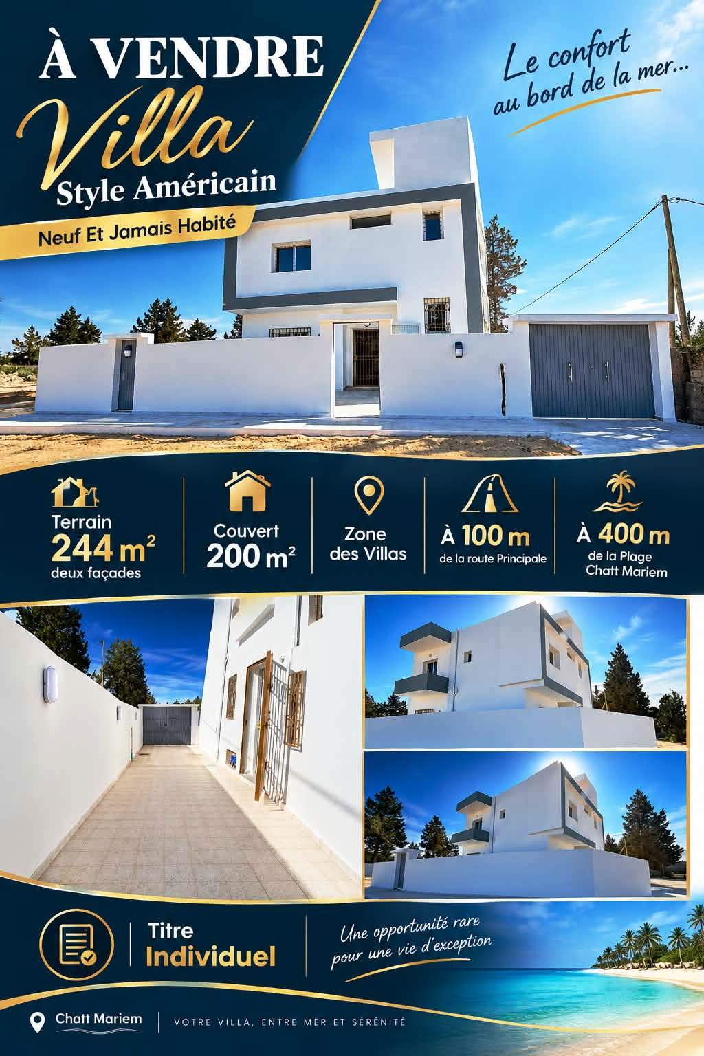 Villa style américain à 400m de plage chatt mariem