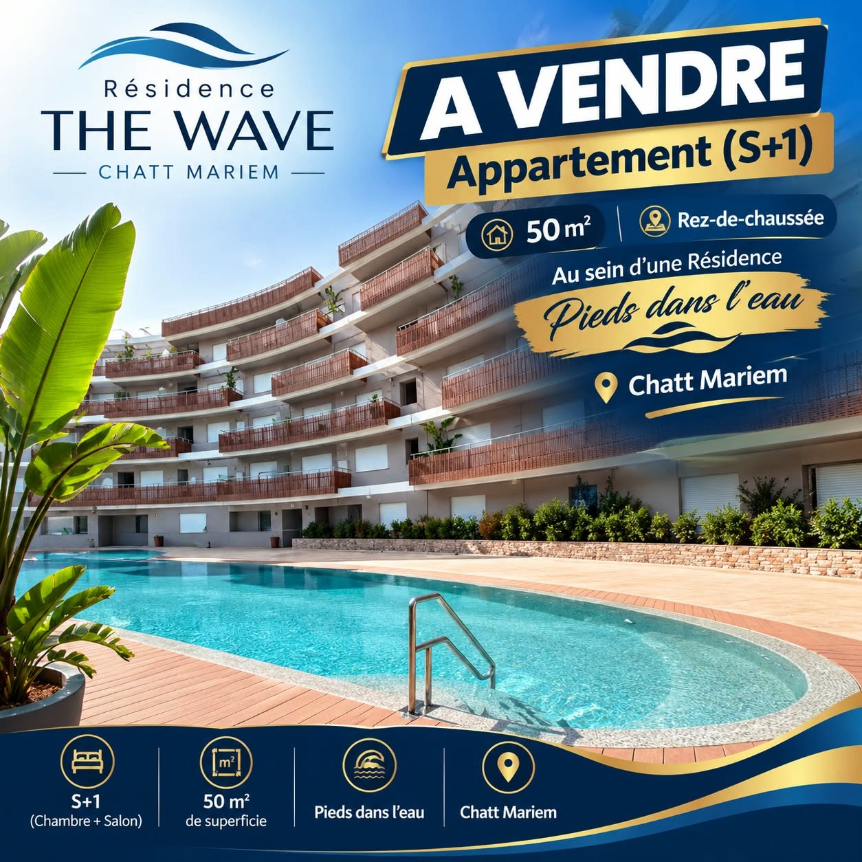 Appartement s1 résidence the wave chatt mariem
